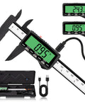 Rechargeable Digital Caliper With USB Charging, 6 Inch Plastic Calipers, Green Screen Display, Go Cordless Fast, No Battery Hassle, Quick 2 Minute Charge Powers A Full 20 Minute Measurement For Months.