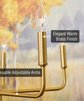 Close-up of Chic 22 Inch Modern Five Light Gold Chandelier With Candle Style Sockets Open Frame Warm Brass Fixture For Dining Room