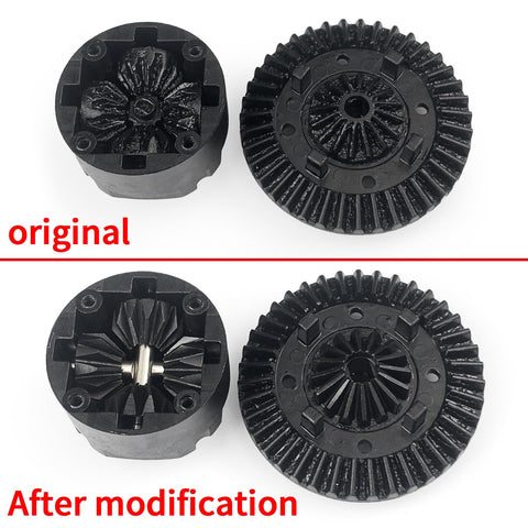Beefy Steel Differential Gear Set Bevel Gears Upgrade For Tamiya TT02 TT02B XV02 RC Car before and after modification.