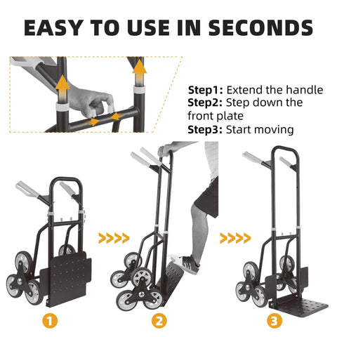 Easy-to-use Heavy Duty Stair Climbing Dolly With Rolling Tracks And Swivel Casters Makes Moving Furniture Or Appliances Upstairs A Total Breeze.