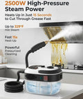 Powerful 2500W Handheld High Temp Steam Cleaner With 15 Second Heat Up, 1.6L Tank, cleaning kitchen hood with pressurized steam.