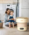 Portable Foldable Washing Machine 13 Liter Mini Washer With Spin Basket, compact design in beige, ideal for baby clothes.