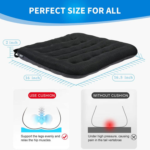 Premium Breathable Office Chair Cushion With Non Slip Surface, Great Comfy Seat Pad For Desk, 16.5 x 15.7 x 1.6 Inches, Black