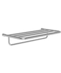 20 Inch Hotel Shelf Frame With Towel Bar In Polished Chrome shown with crossbar brazed frame and stainless steel mounting brackets