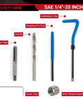 1/4-20 Helicoil Thread Repair Kit With HSS Drill Bit And Thread Inserts, SAE Internal Thread Rethreading Tool Set