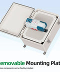 UL Listed Nema 6 Junction Box With Mounting Plate showing removable plate and wiring inside heavy duty grey enclosure.