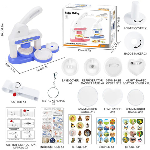 DIY Button Maker Kit Sturdy Pin Press Machine with 24 Badge Circles and Circle Cutter Create Custom Pins Badges Keychains