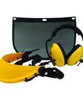Heavy Duty Face Shield And Ear Muffs Combo With Removable Visor For Crew Job Site Protection And Yard Work Ppe In Safety Yellow And Black.