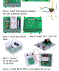 Installation steps for Electronics Soldering Practice Kit With Mini Magnet Shooter Educational DIY Electronics Project Coiled Electromagnet Transmitter Build For Beginners Hands On Fun Desktop Toy And Shooting Game Experience. Visual guide with labeled components and assembly instructions.
