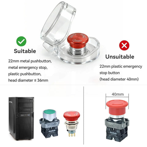22mm Push Button Switch With Clear Protective Cover IP66 Waterproof next to incompatible 40mm switch diagram