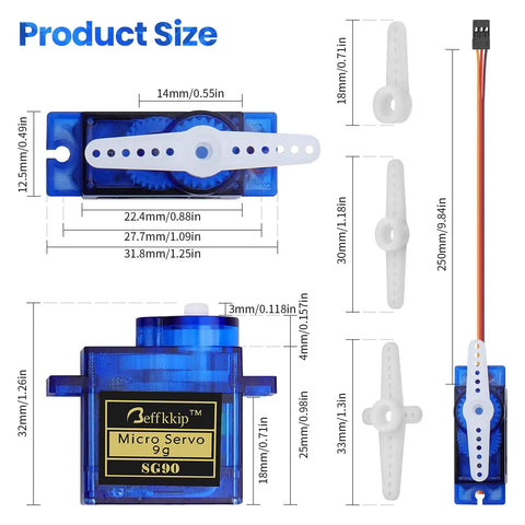 Three Pack SG90 9g Micro Servos For RC Cars Robots Helicopters Planes And Boats Lightweight 9g Servo dimensions and parts
