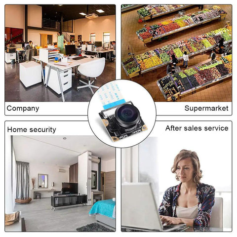 Raspberry Pi Camera For Pi 4 B With 222 Degree Fisheye Wide Angle, Night Vision, 5MP 1080p OV5647 Video Module uses in various settings.