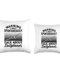 Two white Soaring Sailplane Pilot Throw Pillow For Aviation Enthusiasts And Glider Lovers with sailplane warning graphic.