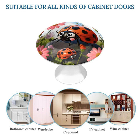 Heavy Duty Round Cabinet Knobs With Ladybug Flower Design In Top Shelf Stainless Steel for Kitchen Bathroom and Dresser Drawers