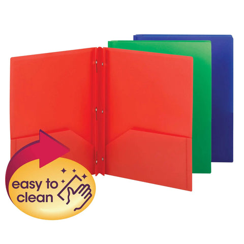 Two Pocket Poly Folder Set With Three Hole Punch Prong Fasteners For Letter Size Papers Assorted Colors Three Per Pack Durable Tear Resistant Water Resistant Grab And Go School Homework Forms