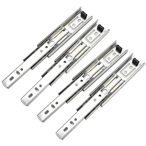 Beefed Up 2 Pack Full Extension Drawer Slides 5 Inch Steel Quiet Glide With 20kg Load Capacity displayed in a set of four