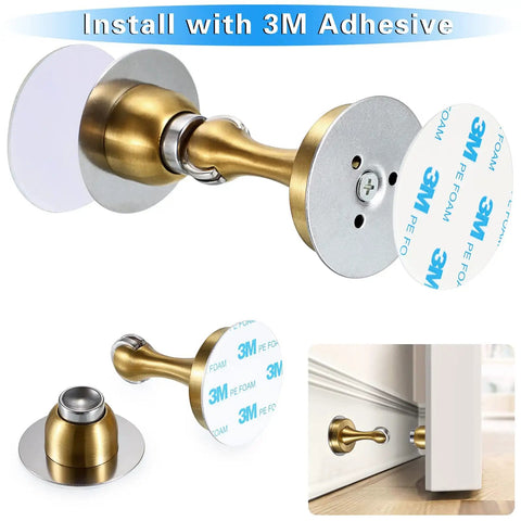 Sturdy Magnetic Door Stopper With Gold Finish, Heavy Duty Stainless Steel Door Stopper Magnetic Holder For Wall Or Floor