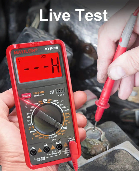 Pro Grade True RMS Digital Multimeter Tester 750V-1000V Range in use for live test on automotive electronics