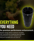 Beefy Heavy Duty CNC Machined 1/2x28 Threaded Enhancement Adapter on display with modular design and oxide black finish