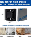 Self Adhesive Cable Zip Tie Mounts Kit With 3M Strong Adhesive, showing 3/4 inch black adhesive mounts with dimensions