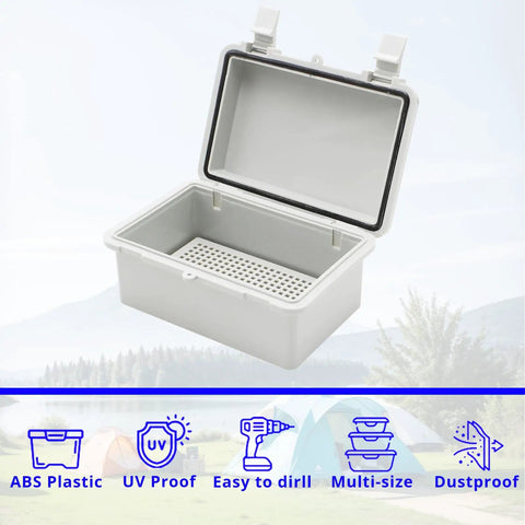 Open Outdoor Small Waterproof Electrical Junction Box With Lock And Wall Bracket Rugged Hinged Cover ABS Plastic Case In Gray