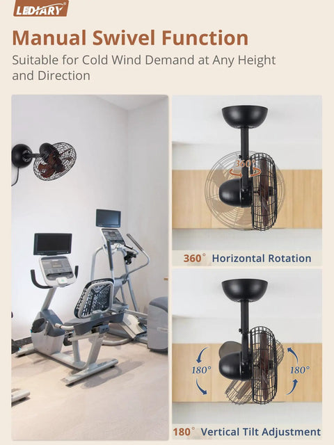 Installed No Frills Remote Wall Mount Fan 10 Inch Compact With Plug In Cord Six Speeds Adjustable Tilt Reversible DC Motor.