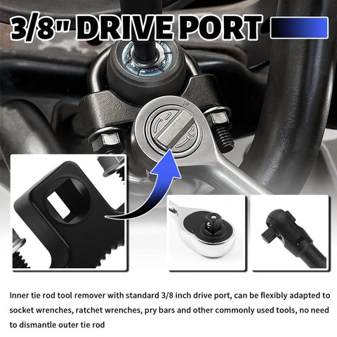 Three Eighths Inch Drive Inner Tie Rod Removal Tool With U Shaped Teeth Anti Slip Grip For Quick Dismantle And Installation Heavy Duty Universal Tie Rod End Tool For Cars SUVs And Trucks, 3/8 drive port