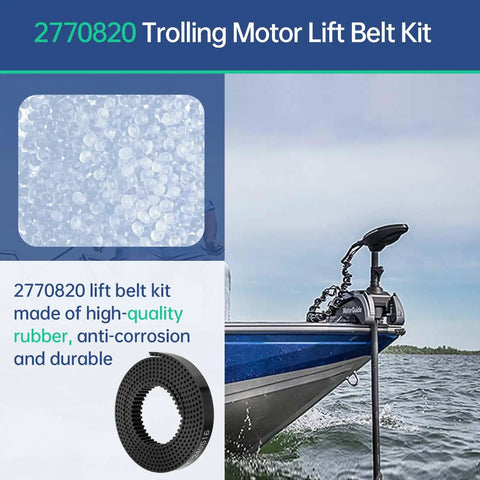 Lift Belt Kit For Ulterra Trolling Motors With 45 54 Or 60 Inch Shaft Options showing rubber material and water installation.