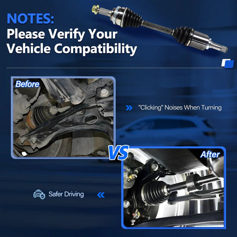 Comparison of before and after using Front CV Axle Assembly Kit For Hyundai Sonata 2015 2016 2017 2018 2019 And Kia Optima 2016 2020