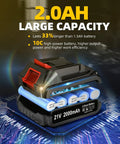 Illustration of 2.0Ah large capacity battery from All Purpose Cordless Drill Driver Kit With Brushless Motor Two Batteries And Charger
