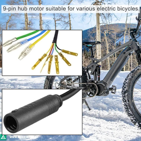 9 Pin Waterproof Wheel Hub Motor Cable Extension For Electric Bike Hall Sensor And Phase Wires, 80cm Length, Color Coded Plug System