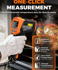 4 In 1 Infrared Temperature Gun With K Type Probe measuring chicken temperature in oven, showing ambient readings