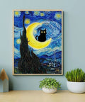 5D Diamond Painting Kit Set For Beginners With Four Pieces Round Diamond Art Projects Black Cat Theme Matisse Van Gogh Inspired Home Decor For Living Room Or Bedroom 11.8 By 15.7 Inches featuring Van Gogh inspired black cat on moon