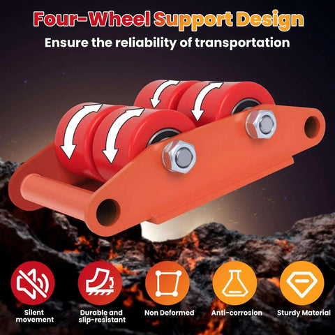 4 Piece 8T Machine Skates With 360 Degree Swivel Top Plate PU Wheels Low Profile Heavy Duty Mover Dollies close-up