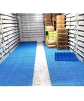 Moisture Proof Plastic Pallet For Garage And Basement Storage with blue interlocking modular floor tiles in storage area