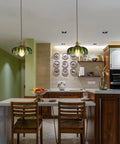 Chic Green Glass Plug In Pendant Light Fixture For Kitchen Island And Dining Room, smooth plug design above a kitchen island setting.
