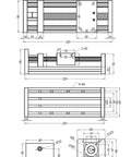 Technical drawing of Pro Grade 100mm CNC Linear Stage Actuator with Dual Optical Axis Rails and 1605 Ball Screw dimensions.