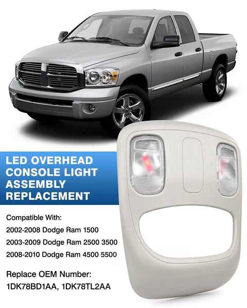 Dodge Ram Overhead Console Dome Light Replacement LED Interior Roof Map Reading Lamp For 2002 To 2010 Ram 1500 2500 3500 4500 5500 next to truck