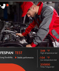 Lifespan test for automotive components showing technician inspecting engine under hood, emphasizing durability and performance.