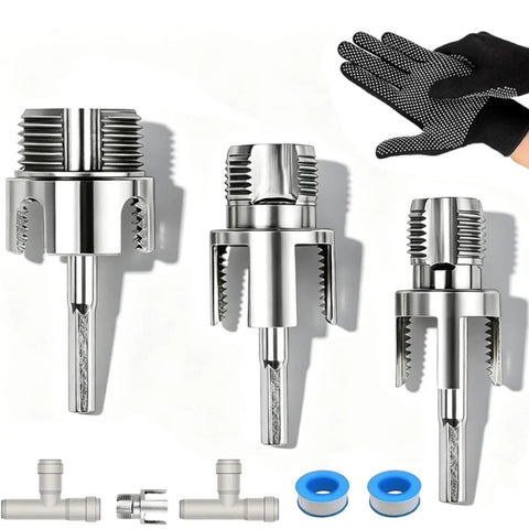 1 2 3 4 Inch Pipe Threading Tool Set Quick Cut Die for PVC Steel Copper, heavy duty reamer kit with threaded cutters and adapters.