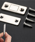 12 Pack Ultra Thin Magnetic Cabinet Catches With Invisible Adhesive, strong drawer magnets and screws in hand
