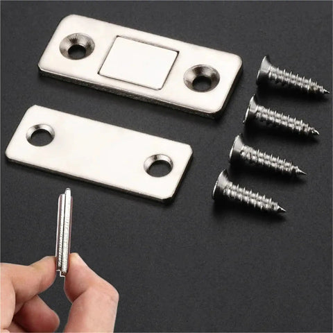 12 Pack Ultra Thin Magnetic Cabinet Catches With Invisible Adhesive, strong drawer magnets and screws in hand