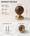 The Real Deal Natural Walnut And Antique Brass Cabinet Knobs Six Pack Hella Sturdy Round Ball Handles For Kitchen Drawers with dimensions.