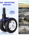 4 Pcs Baby Walker Wheel Replacement Casters with 0.3 Inch Mounting Hole for Baby Strollers, showing 360-degree swivel design on various terrains