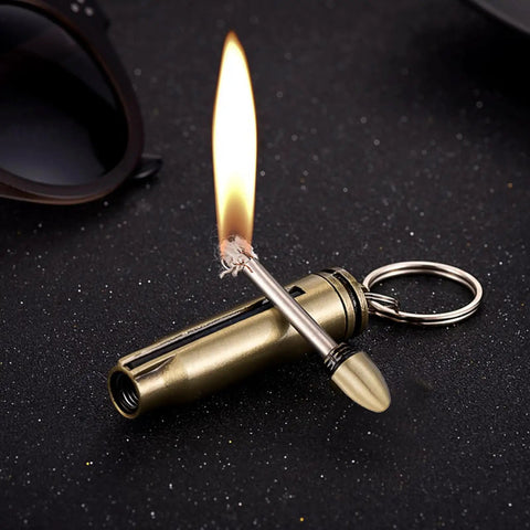 Brass Permanent Match Lighter With Keychain Flint Fire Starter Reusable Waterproof Fire Steel for Camping and Emergency