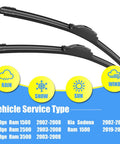 Silicone Wiper Blades 24 Inch Front Set Of 2 For Dodge Ram Rigs 1500 2002 To 2008 Ram 2500 2003 To 2008 Ram 3500 2003 To 2008 And Ram 1500 2019 To 2025 All Season Windshield Replacement