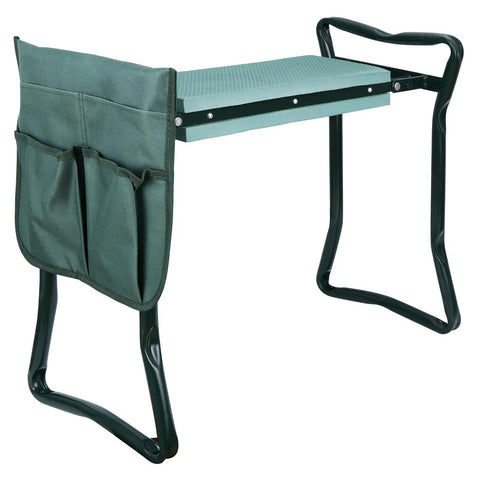 Foldable Garden Kneeler Bench Stool With Soft Cushion Seat Pad And Tool Pouch, sturdy steel frame, side view