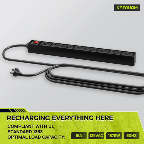Eight-outlet power strip with long cord, compatible with Power Tool Organizer Cart With Charging Station And Battery Charger Mobile Rolling Workshop Cart On Wheels With Locking Swivel Casters Holds Eight Drills Utility Cart For Garage Storage.
