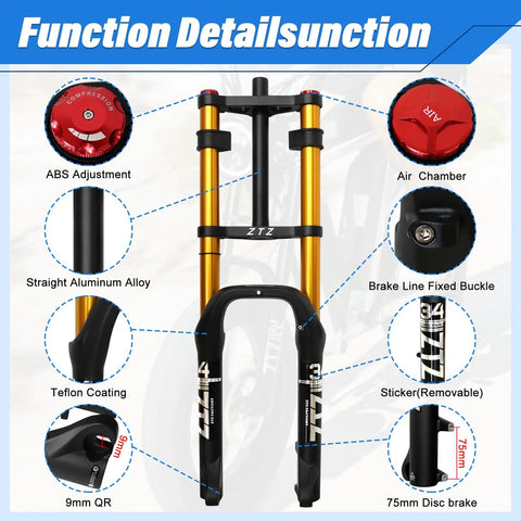 20 Inch Fat Tire Bike Front Air Suspension Fork With 180mm Travel And 135mm Hub Spacing Straight Steerer Manual Lockout