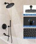 Matte Black Shower System With 8 Inch Round Rain Shower Head 3 Function Faucet Tub Spout Handheld Spray Rough In Valve